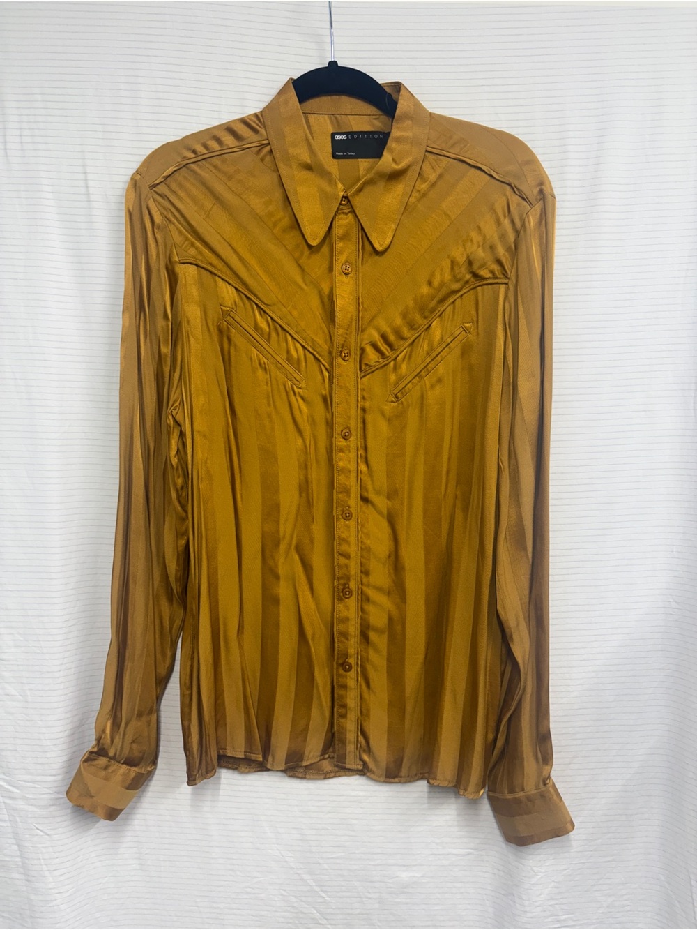 ASOS EDITION Gold Satin-Striped Western Style Shirt sz M BRAND NEW W/ Tags